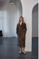 Long women's sheepskin coat made of natural sheepskin with a leopard print