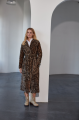 Long women's sheepskin coat made of natural sheepskin with a leopard print