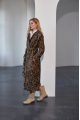 Long women's sheepskin coat made of natural sheepskin with a leopard print