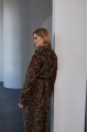 Long women's sheepskin coat made of natural sheepskin with a leopard print