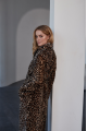 Long women's sheepskin coat made of natural sheepskin with a leopard print