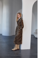 Long women's sheepskin coat made of natural sheepskin with a leopard print