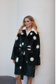 Green natural sheepskin coat with pea print and mink collar