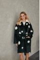 Green natural sheepskin coat with pea print and mink collar