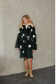 Green natural sheepskin coat with pea print and mink collar