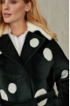 Green natural sheepskin coat with pea print and mink collar