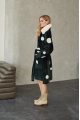 Green natural sheepskin coat with pea print and mink collar