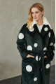 Green natural sheepskin coat with pea print and mink collar