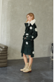 Green natural sheepskin coat with pea print and mink collar