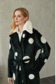 Green natural sheepskin coat with pea print and mink collar