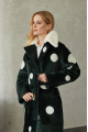 Green natural sheepskin coat with pea print and mink collar