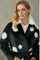 Green natural sheepskin coat with pea print and mink collar