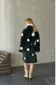 Green natural sheepskin coat with pea print and mink collar