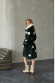 Green natural sheepskin coat with pea print and mink collar