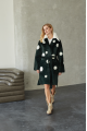 Green natural sheepskin coat with pea print and mink collar