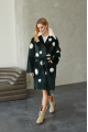 Green natural sheepskin coat with pea print and mink collar