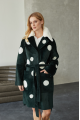 Green natural sheepskin coat with pea print and mink collar