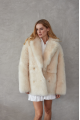 Women's two-way double-breasted jacket made of natural cashmere lamb beige color