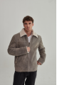 Stylish men's sheepskin coat of gray color in VINTAGE style made of natural sheepskin