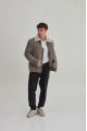 Stylish men's sheepskin coat of gray color in VINTAGE style made of natural sheepskin