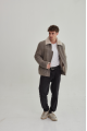 Stylish men's sheepskin coat of gray color in VINTAGE style made of natural sheepskin