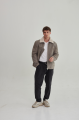 Stylish men's sheepskin coat of gray color in VINTAGE style made of natural sheepskin