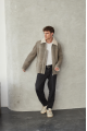 Stylish men's sheepskin coat of gray color in VINTAGE style made of natural sheepskin