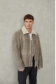 Stylish men's sheepskin coat of gray color in VINTAGE style made of natural sheepskin