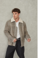 Stylish men's sheepskin coat of gray color in VINTAGE style made of natural sheepskin