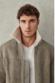 Stylish men's sheepskin coat of gray color in VINTAGE style made of natural sheepskin