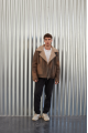 Brown men's sheepskin coat in VINTAGE style made of natural sheepskin