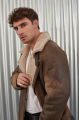 Brown men's sheepskin coat in VINTAGE style made of natural sheepskin