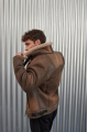 Brown men's sheepskin coat in VINTAGE style made of natural sheepskin