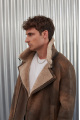 Brown men's sheepskin coat in VINTAGE style made of natural sheepskin