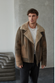 Brown men's sheepskin coat in VINTAGE style made of natural sheepskin