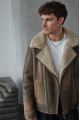 Brown men's sheepskin coat in VINTAGE style made of natural sheepskin