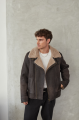 Stylish men's sheepskin coat in VINTAGE style made of natural sheepskin in dark chocolate color