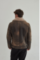 Stylish men's sheepskin coat in VINTAGE style made of brown natural sheepskin