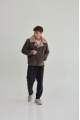 Stylish men's sheepskin coat in VINTAGE style made of brown natural sheepskin