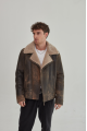 Stylish men's sheepskin coat in VINTAGE style made of brown natural sheepskin