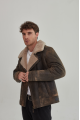 Stylish men's sheepskin coat in VINTAGE style made of brown natural sheepskin