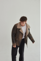 Stylish men's sheepskin coat in VINTAGE style made of brown natural sheepskin