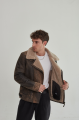 Stylish men's sheepskin coat in VINTAGE style made of brown natural sheepskin