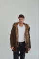 Men's parka of brown color with raccoon fur