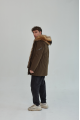 Men's parka of brown color with raccoon fur