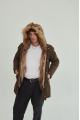 Men's parka of brown color with raccoon fur