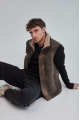 Men's brown sheepskin-vest made of natural sheepskin in VINTAGE style