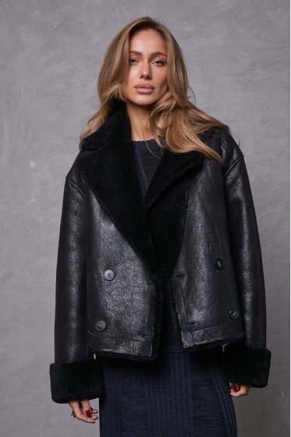 Short black sheepskin coat