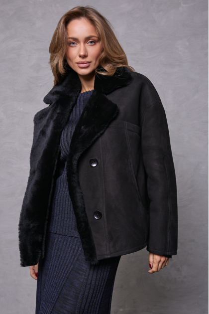 Black suede sheepskin coat