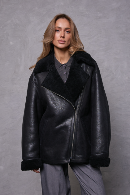 Black sheepskin coat